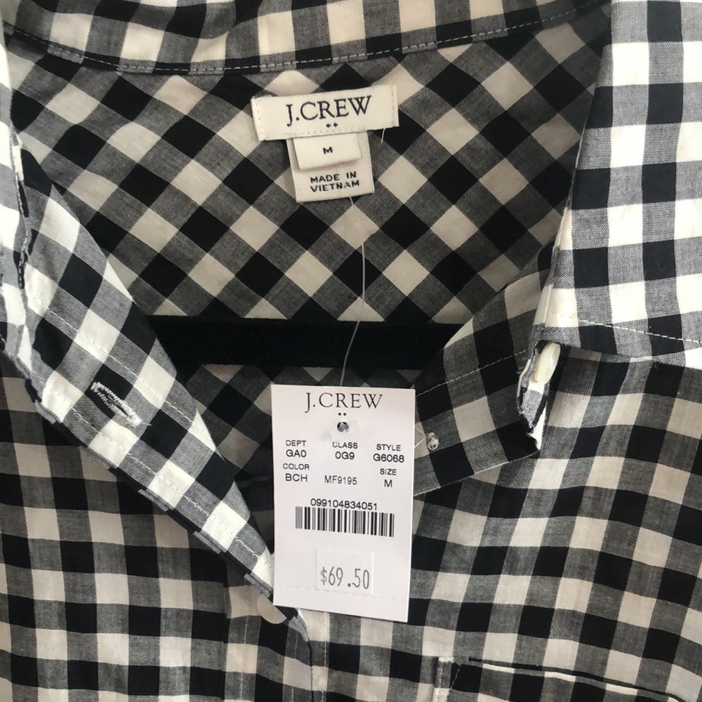 J. crew black checkered button down tie shirt NWT - Picture 4 of 4